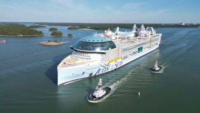 The Icon of the Seas during its first sea trials last June. At 250,800 gross tons, the vessel will claim the title of the largest cruise ship on the planet when it debuts this month.