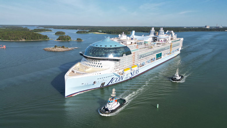 The Icon of the Seas during its first sea trials last June. At 250,800 gross tons, the vessel will claim the title of the largest cruise ship on the planet when it debuts this month.
