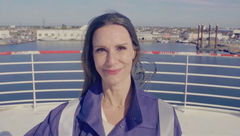 Captain Kate McCue aboard the Celebrity Beyond last year while the ship was under construction.