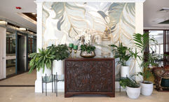 The lobby at the Courtleigh Hotel & Suites received new wallpaper created by Jamaican interior designer Angelie Martin-Spencer.