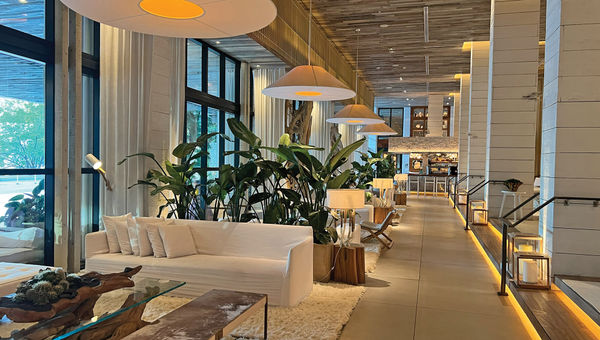 The hotel's lobby has plenty of plants, driftwood coffee tables and other nods to nature.