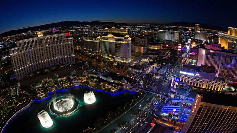 A view of the Las Vegas Strip from the Eiffel Tower replica at Paris Las Vegas.